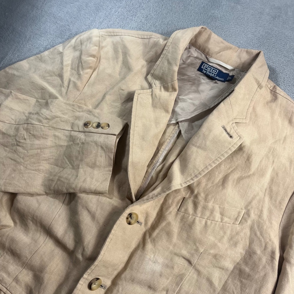 Polo Ralph Lauren Mens Tan 100% Linen 3 Button Unstructured Blazer Sport Coat L